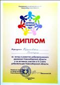 ДИПЛОМ за вклад в развитие добровольческого движения Новосибирской области и за активное участие в IX Слете добровольцев Новосибирской области, г. Новосибирск, 2013 г. ДИПЛОМ за вклад в развитие добровольческого движения Новосибирской области и за активное участие в IX Слете добровольцев Новосибирской области, г. Новосибирск, 2013 г.